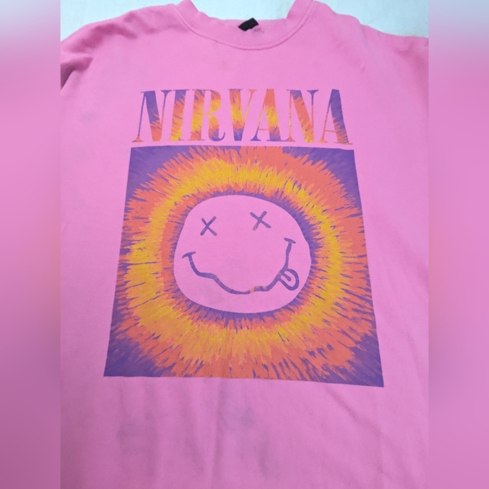 Nirvana Oversized  Tie Dye Sweatshirt with Logo in Front and One Sleeve Medium